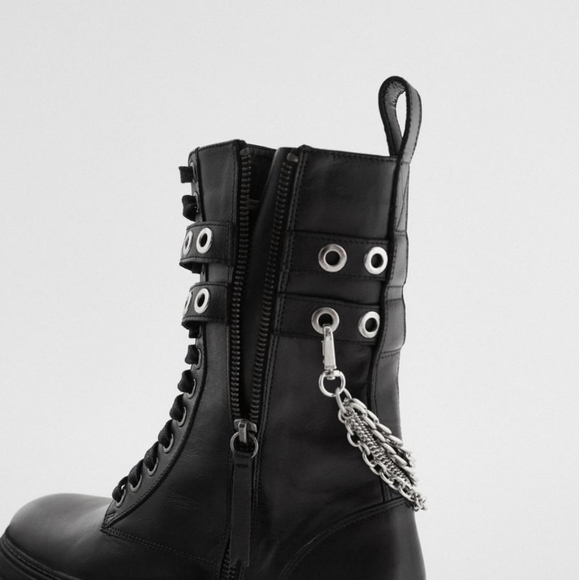 NWT Zara Low Heel Leather Combat Boots Bloggers Favorite - Picture 7 of 14